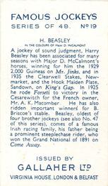 1936 Gallaher Famous Jockeys #19 Harry Beasley Back